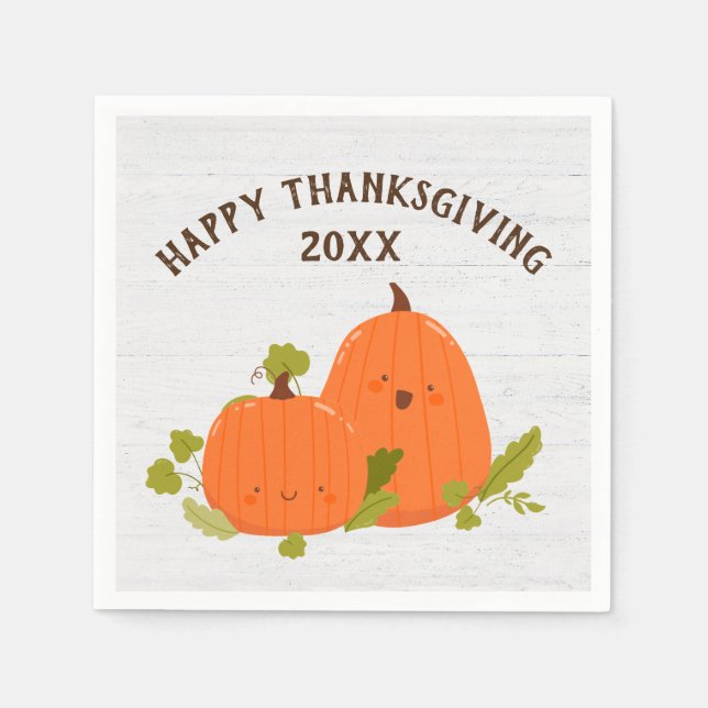 Happy Thanksgiving Pumpkins On Wood Napkins (Front)