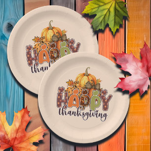 Happy Thanksgiving Pumpkins Paper Plates