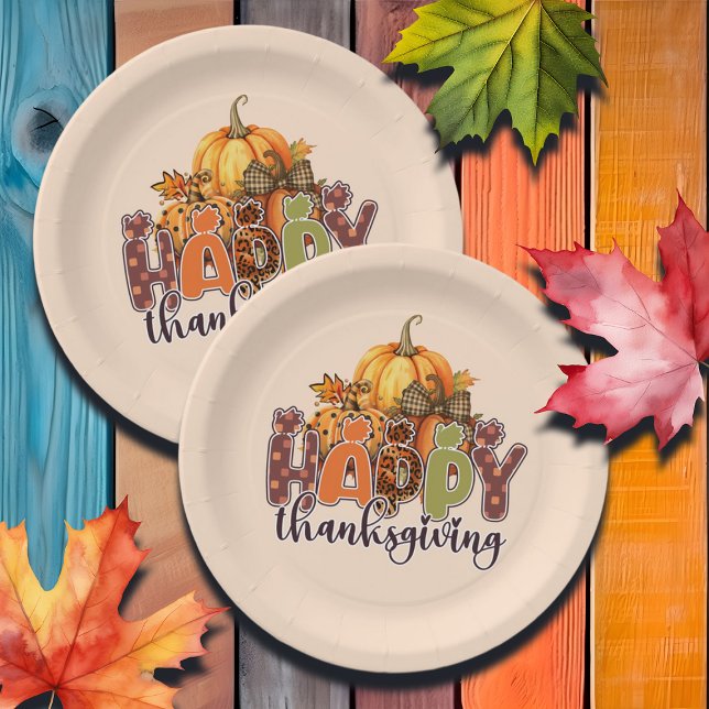 Happy Thanksgiving Pumpkins Paper Plates (Creator Uploaded)