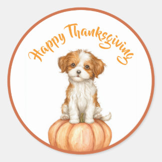 Happy Thanksgiving Puppy Dog Classic Round Sticker