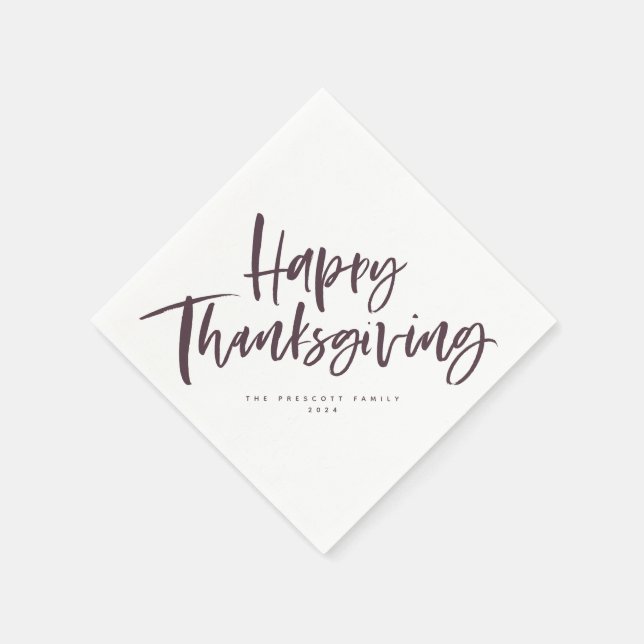 Happy Thanksgiving purple brush script Napkins (Corner)