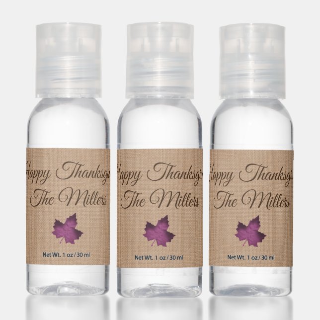 Happy Thanksgiving Purple Maple Leaf Hand Sanitizer (Set)