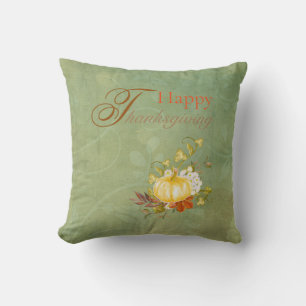 Happy Thanksgiving Quote Decorative Orange Pumpkin Throw Pillow
