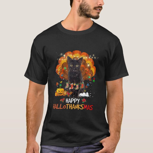Happy Thanksgiving Ragdoll Black Cat Happy Halloth T-Shirt (Front)