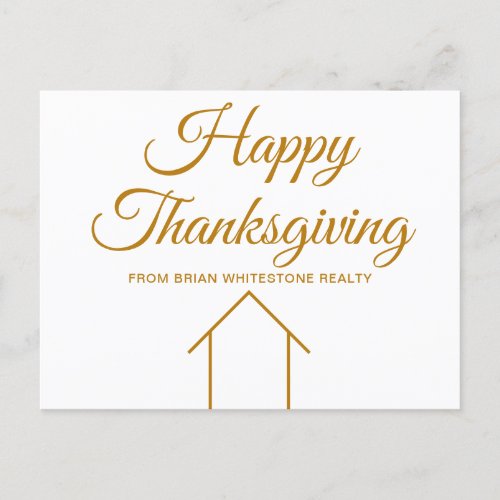 Happy Thanksgiving Real Estate Company Gold Script Postcard