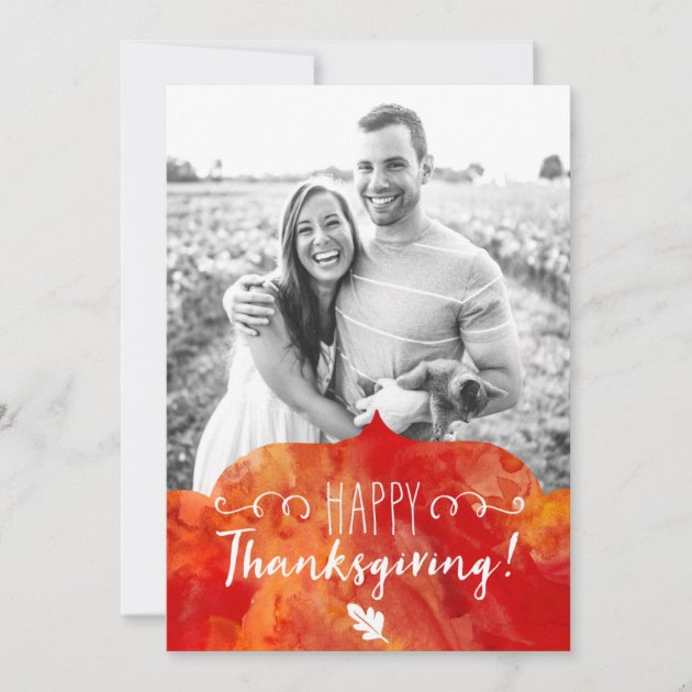 Happy Thanksgiving Red And Orange Watercolor Holiday Card