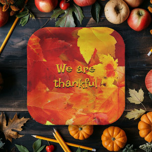 Happy Thanksgiving Red Autumn Leaves Paper Plates