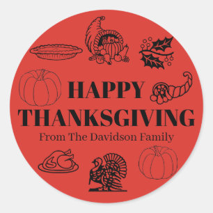 Happy Thanksgiving red custom name gift favor  Classic Round Sticker