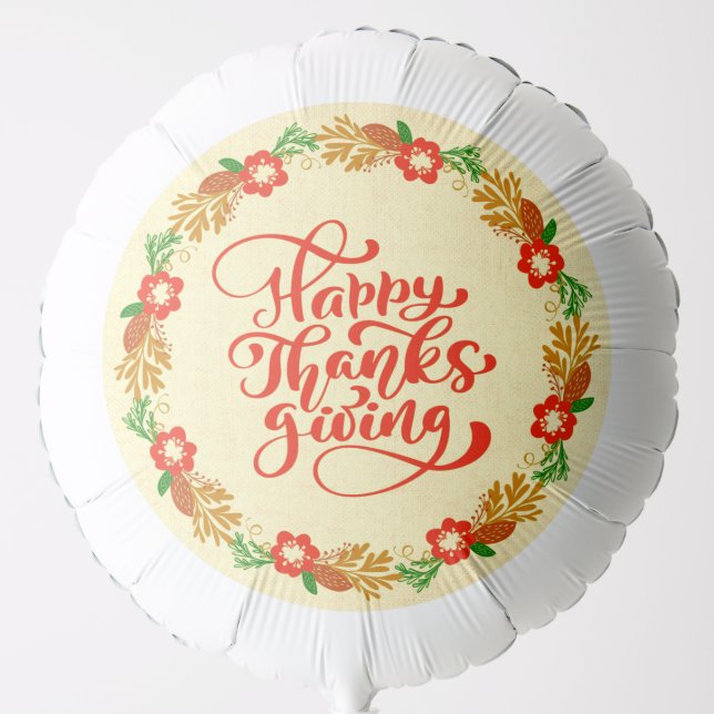 Happy Thanksgiving Red Gold Wreath Balloon (Front)
