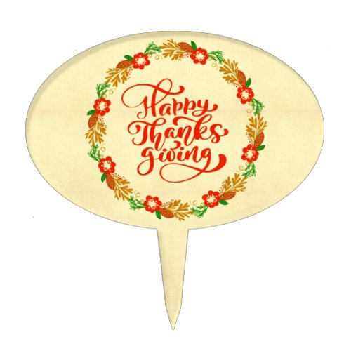 Happy Thanksgiving Red Gold Wreath Cake Topper