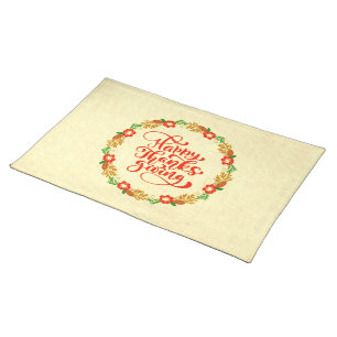 Happy Thanksgiving Red Gold Wreath Cloth Placemat