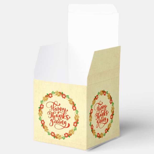 Happy Thanksgiving Red Gold Wreath Favor Boxes (Opened)