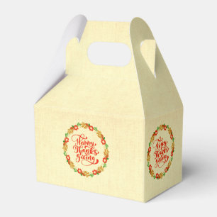 Happy Thanksgiving Red Gold Wreath Favor Boxes