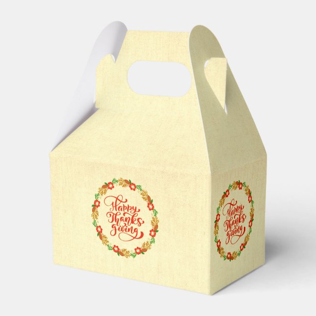 Happy Thanksgiving Red Gold Wreath Favor Boxes (Front Side)
