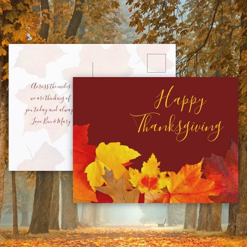 Happy Thanksgiving Red Leaves Postcard