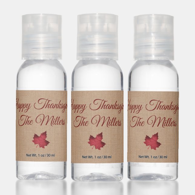 Happy Thanksgiving Red Maple Leaf Hand Sanitizer (Set)