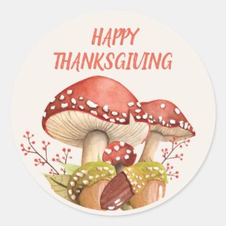 Happy Thanksgiving Red Mushrooms Autumn Fall