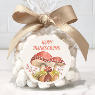 Happy Thanksgiving Red Mushrooms Autumn Fall Classic Round Sticker