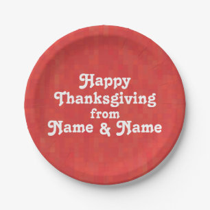 Happy Thanksgiving red pattern custom text photo Paper Plates