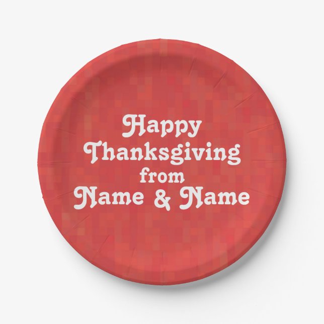 Happy Thanksgiving red pattern custom text photo Paper Plates (Front)