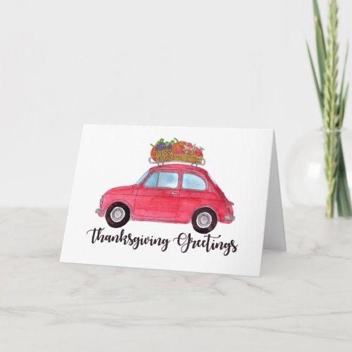 Happy Thanksgiving Red Retro Fiat 500 Card
