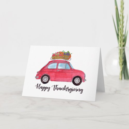 Happy Thanksgiving Red Retro Fiat 500 Card