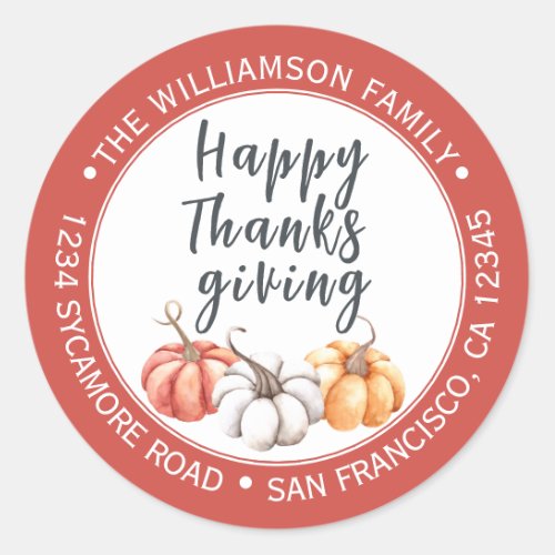 Happy Thanksgiving Red Return Address  Classic Round Sticker