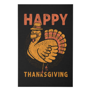 Happy Thanksgiving Retro Masked Turkey Vintage Faux Canvas Print