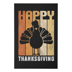 Happy Thanksgiving Retro Stripes Turkey Holiday Faux Canvas Print