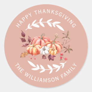 Happy Thanksgiving Return Address Dusty Pink Classic Round Sticker
