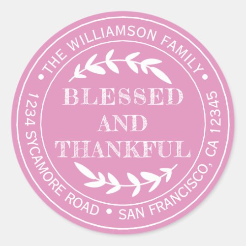 Happy Thanksgiving Return Address Fuchsia Pink Classic Round Sticker