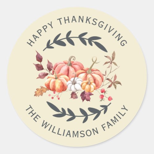 Happy Thanksgiving Return Address Off_White Classic Round Sticker