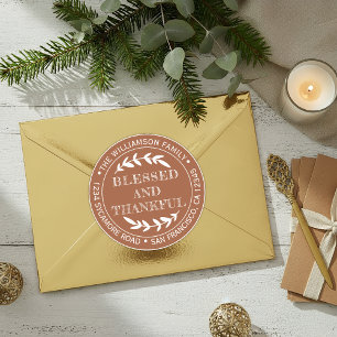 Happy Thanksgiving Return Address TerraCotta Classic Round Sticker