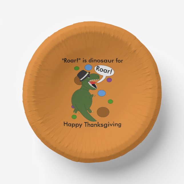 Happy Thanksgiving Roar Dinosaur Cute Personalize Paper Bowls (Front)