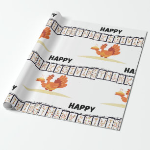Happy Thanksgiving Rooster Gift Wrapping White Paper