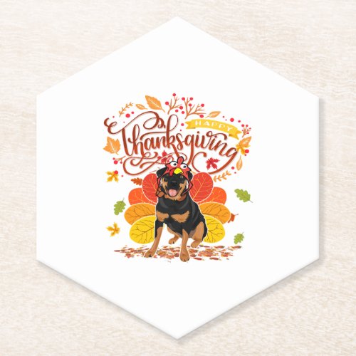 Happy Thanksgiving Rottweiler Dog Owner Gift Paper Coaster