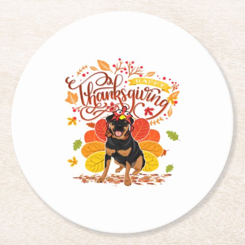 Happy Thanksgiving Rottweiler Dog Owner Gift Round Paper Coaster