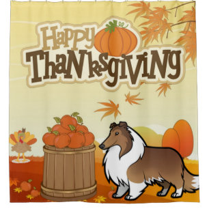 Happy Thanksgiving Rough Collie Shower Curtain
