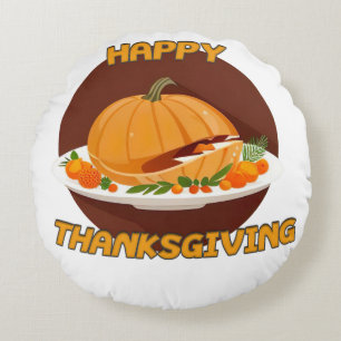 happy thanksgiving round pillow