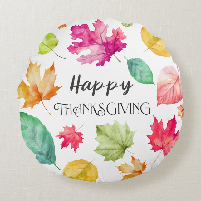 Happy Thanksgiving Round Pillow (Front)
