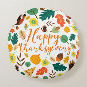 Happy Thanksgiving Round Pillow