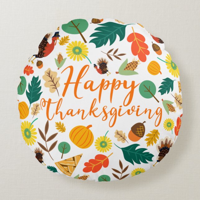 Happy Thanksgiving Round Pillow (Front)
