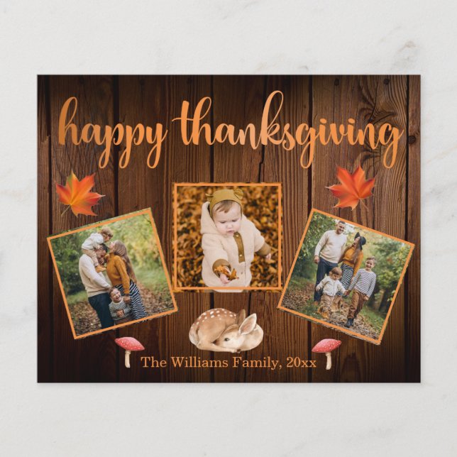 happy thanksgiving rustic 3 photos collage card (Front)