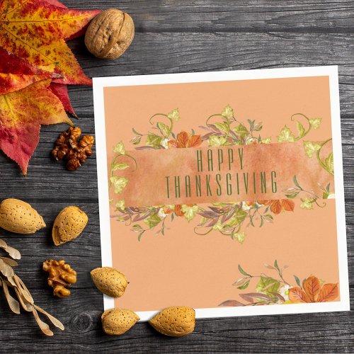 Happy Thanksgiving Rustic Autumn Leaves Napkins