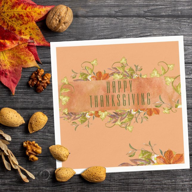 Happy Thanksgiving Rustic Autumn Leaves Napkins (Creator Uploaded)