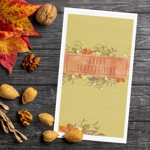 Happy Thanksgiving Rustic Autumn Leaves Paper Guest Towels