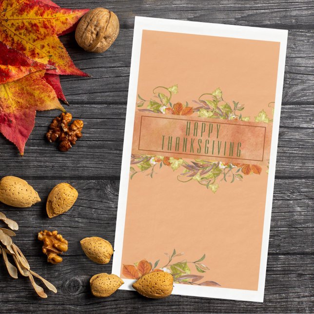 Happy Thanksgiving Rustic Autumn Leaves Paper Guest Towels (Creator Uploaded)