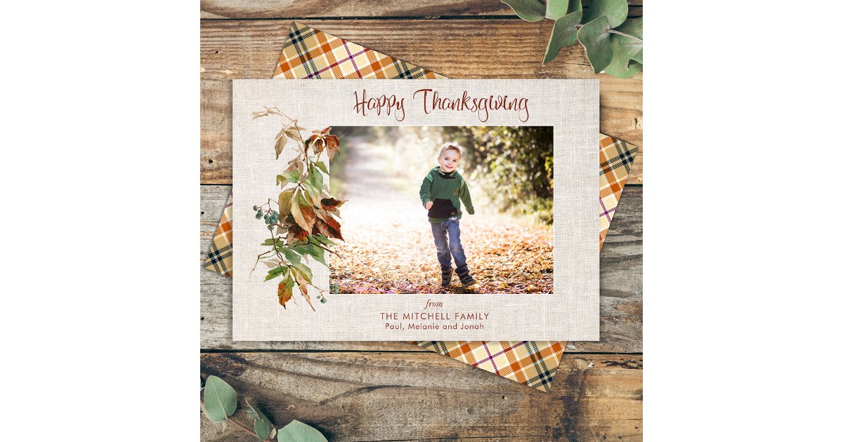 Happy Thanksgiving Rustic Autumn Leaves Photo Holiday Card | Zazzle