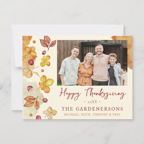 Happy Thanksgiving Rustic Autumn Watercolor Floral Postcard