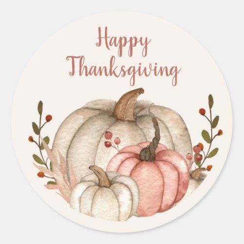 Happy Thanksgiving Rustic Boho White Pumpkin Classic Round Sticker